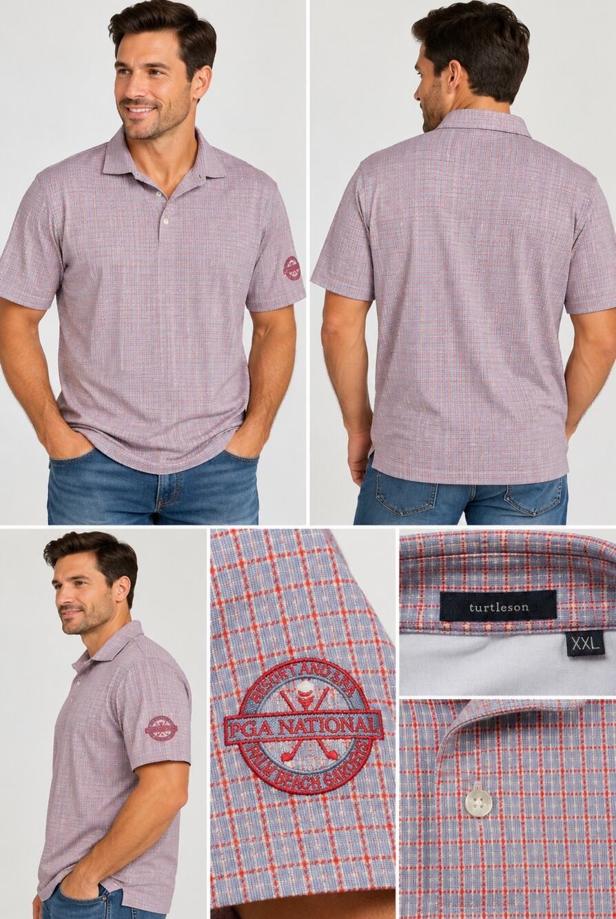 Turtleson Men’s XXL PGA National Palm Beach Gardens Plaid Golf Polo Shirt